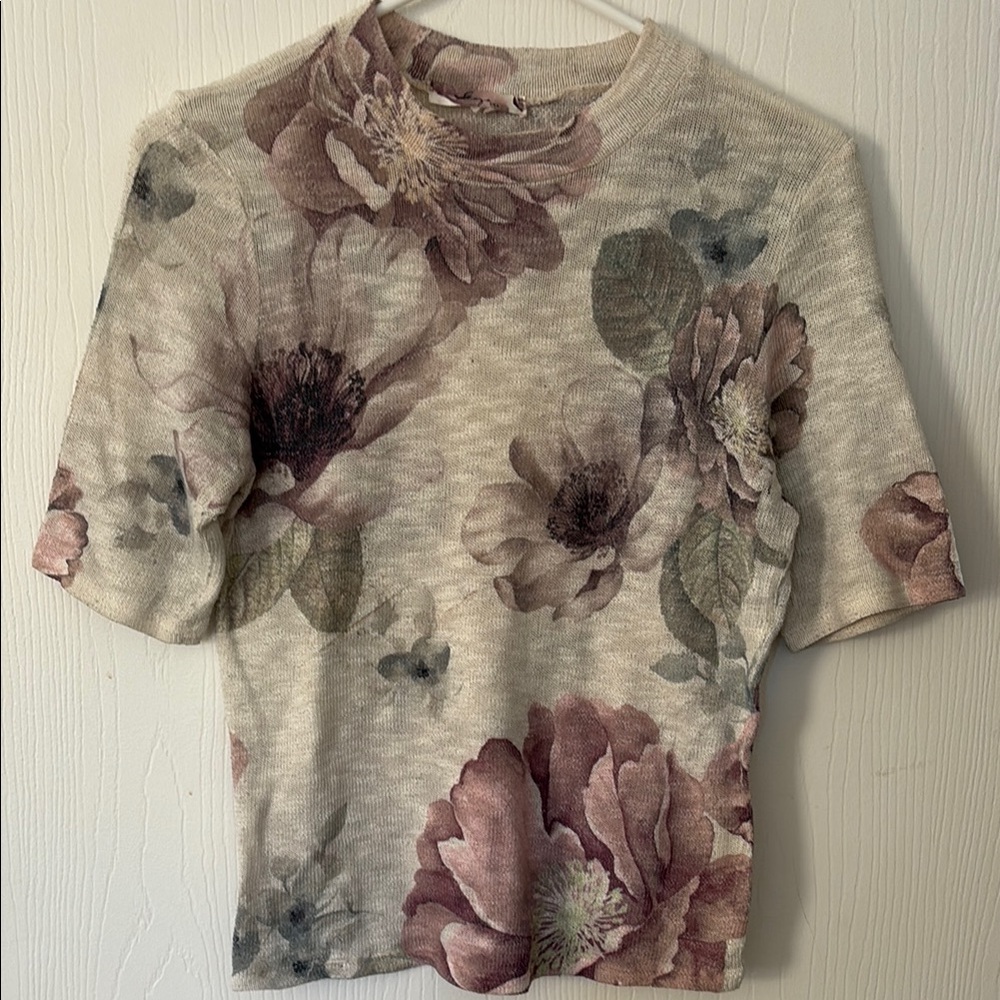 Sage Cream and Purple Fitted Short Sleeve Tee